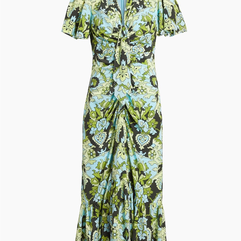 Cinq a Sept Green and Blue Flutter Sleeve Sundress